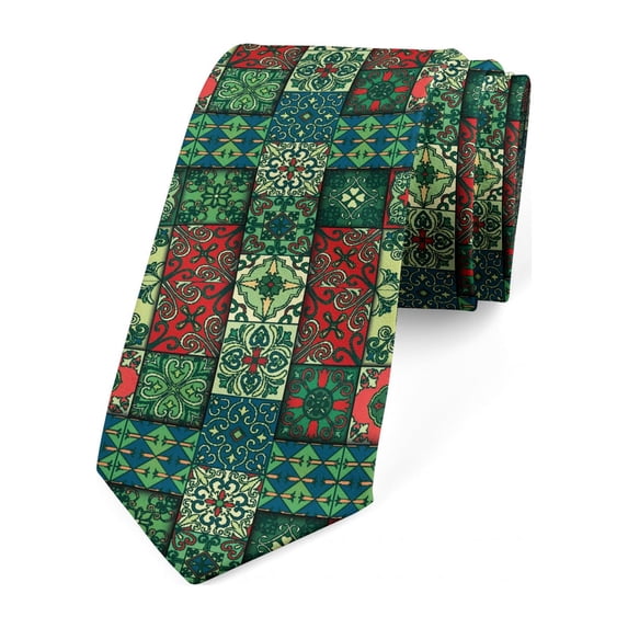Ethnic Necktie, Colorful Azulejo Tiles, Dress Tie, 3.7", Multicolor, by Ambesonne