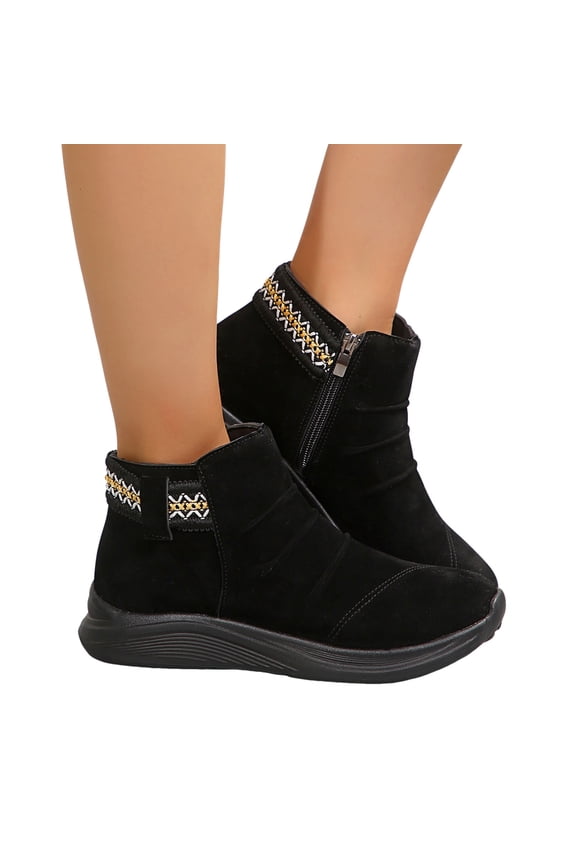 Ethnic Orthopedic Walking Boots for Women Slouchy Boho Fashion Suede Arch Support Mid Calf Ankle Booties Black Size 6