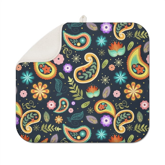 Ethnic Paisley Coffee Mat – Absorbent Microfiber Spill Mat, Reversible Dish Drying Pad for Coffee Makers and Kitchen Counters