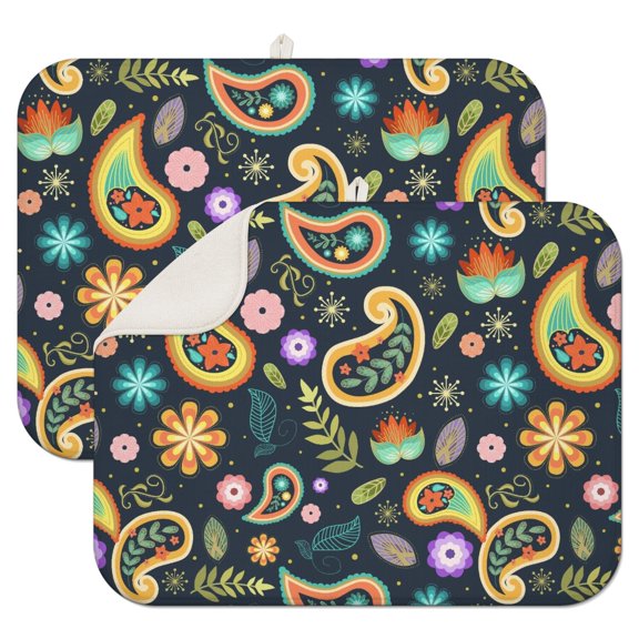 Ethnic Paisley Coffee Mat – Absorbent Microfiber Spill Mat, Reversible Dish Drying Pad for Coffee Makers and Kitchen Counters