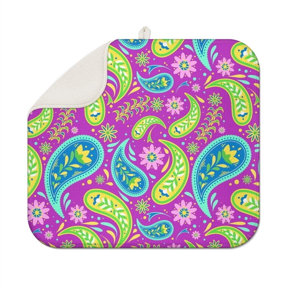 Ethnic Paisley Coffee Mat – Absorbent Microfiber Spill Mat, Reversible Dish Drying Pad for Coffee Makers and Kitchen Counters