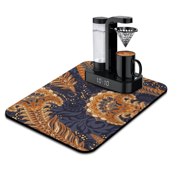 Ethnic Paisley Design Dish Drying Mat, Retro Boho Absorbent Coffee Bar Mat, Colorful Artistic Kitchen Counter Protector