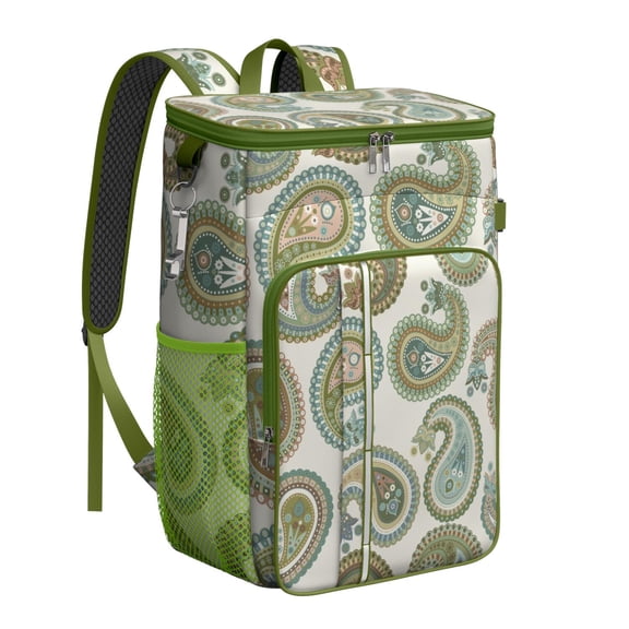 Ethnic Paisley Design Insulated Backpack Cooler - 20L Soft Cooler Bag with Long-Lasting Insulation, Perfect for Camping & Beach Trips