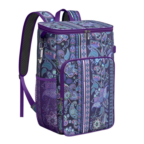Ethnic Paisley Design Insulated Backpack Cooler - 20L Soft Cooler Bag with Long-Lasting Insulation, Perfect for Camping & Beach Trips