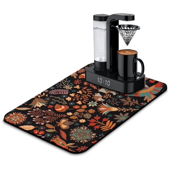 Ethnic Paisley Ornament Coffee Mat Multipurpose Absorbent Mat with Abstract Art Slip-Resistant & Eco-Friendly