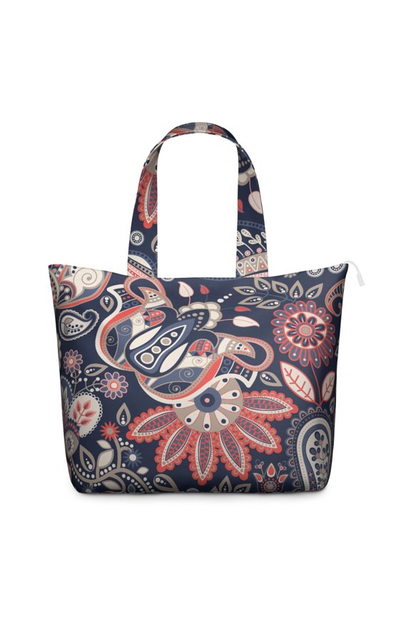 Ethnic Paisley Ornament Weekender Bohemian Vintage Travel Duffel with Artistic Floral Pattern, Chic Mala Inspired Design