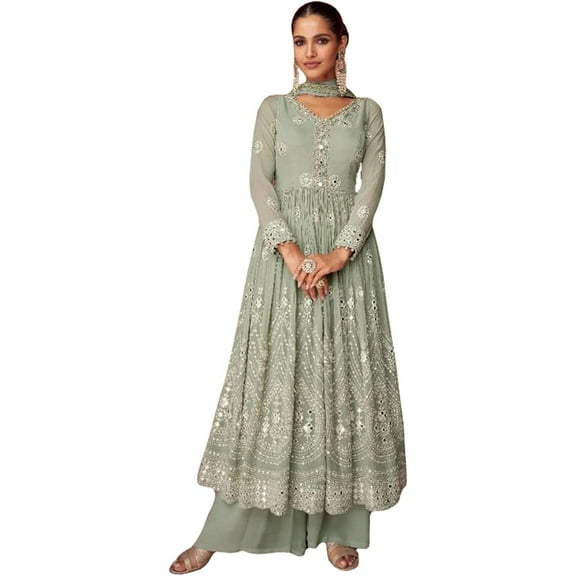 Ethnic Party Wear Designer Palazzo Suits Indian Pakistani Salwar Kameez Dress ( Pista, XL - 44 )