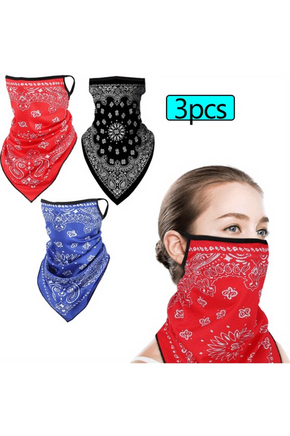 Ethnic Pattern Balaclava 3-Pack, UV Protection & Dustproof Neck Gaiter with Secure Ear Loops for Outdoor Activities