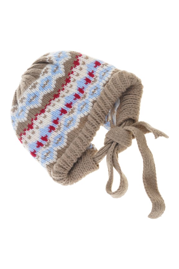 Ethnic Pattern Ear Flap Hat Knitted Brimless for Daily Wear Adult Unisex Acrylic Skull Hat for Outdoor Cycling Walking