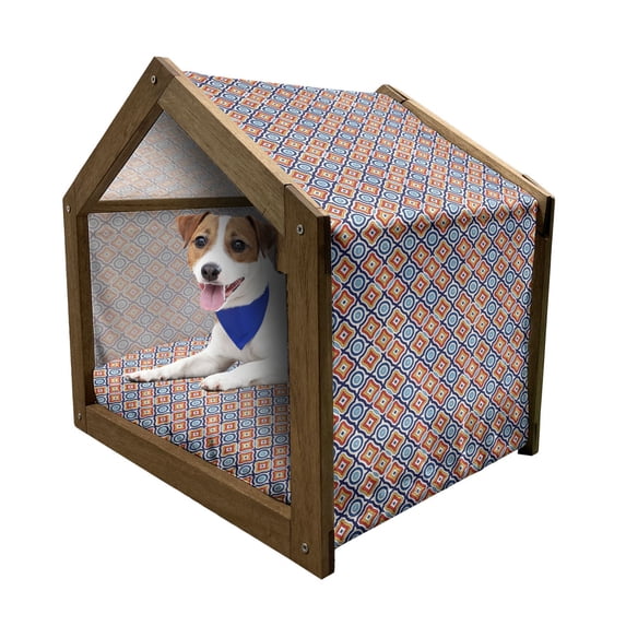 Ethnic Pet House, Oriental Geometric Composition with Ornamental Colorful Composition of Rhombuses, Outdoor & Indoor Portable Dog Kennel with Pillow and Cover, 5 Sizes, Multicolor, by Ambesonne