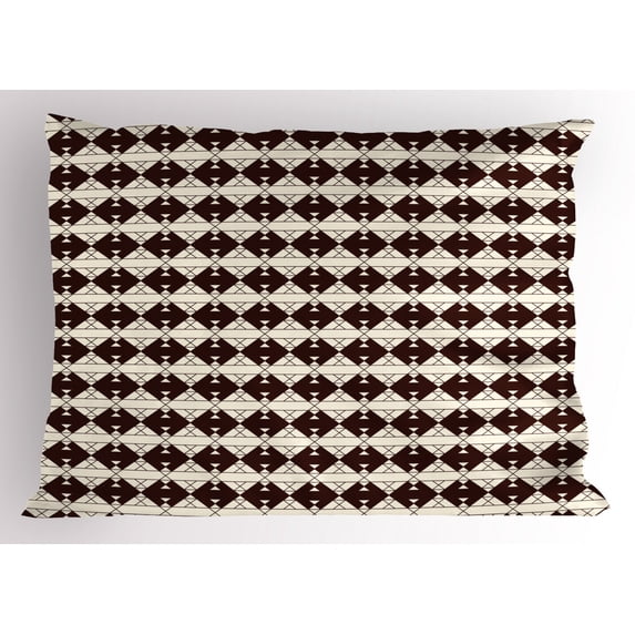 Ethnic Pillow Sham Geometric Triangles and Rhombuses Composition Traditional Pattern, Decorative Standard Size Printed Pillowcase, 26 X 20 Inches, Chestnut Brown and Cream, by Ambesonne