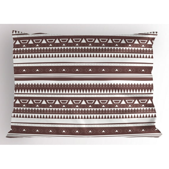 Ethnic Pillow Sham Tribal Composition with Chevron Zigzags Triangles and Stripes Hand Drawn, Decorative Standard Queen Size Printed Pillowcase, 30 X 20 Inches, Mauve Taupe and White, by Ambesonne