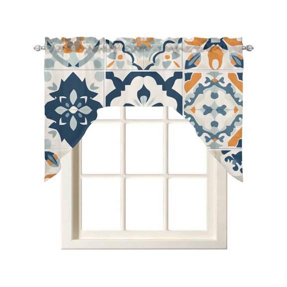 Ethnic Plaid Kitchen Swag Valances for Windows, Modern Rustic Abstract Geometric Art Swag Valances Curtains for Living Room, Rod Pocket Window Treatments for Bathroom, Bedroom, Cafe, 56"x36"