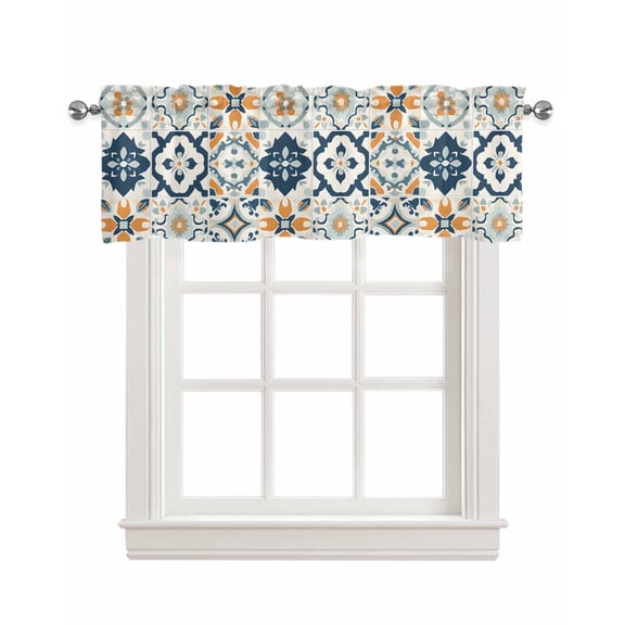 Ethnic Plaid Kitchen Valances for Windows Farmhouse Linen Window Valance Curtain for Living Room Window Treatment Modern Rustic Abstract Geometric Art Valance Rod Pocket Topper Drape, 42 x 18 Inch