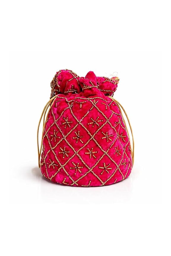 Ethnic Potli Bag for Women with Secure Drawstring, Handcrafted Pouch for Wedding, Celebration and Party Use, Elegant Carry Bag for Essentials-Pink