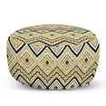 thumbnail image 1 of Ethnic Pouf Cover with Zipper, Native Motif with Rhombus Pattern Dots and Chevron Waves Print, Soft Decorative Fabric Unstuffed Case, 30" W X 17.3" L, Yellow Black and White, by Ambesonne, 1 of 3