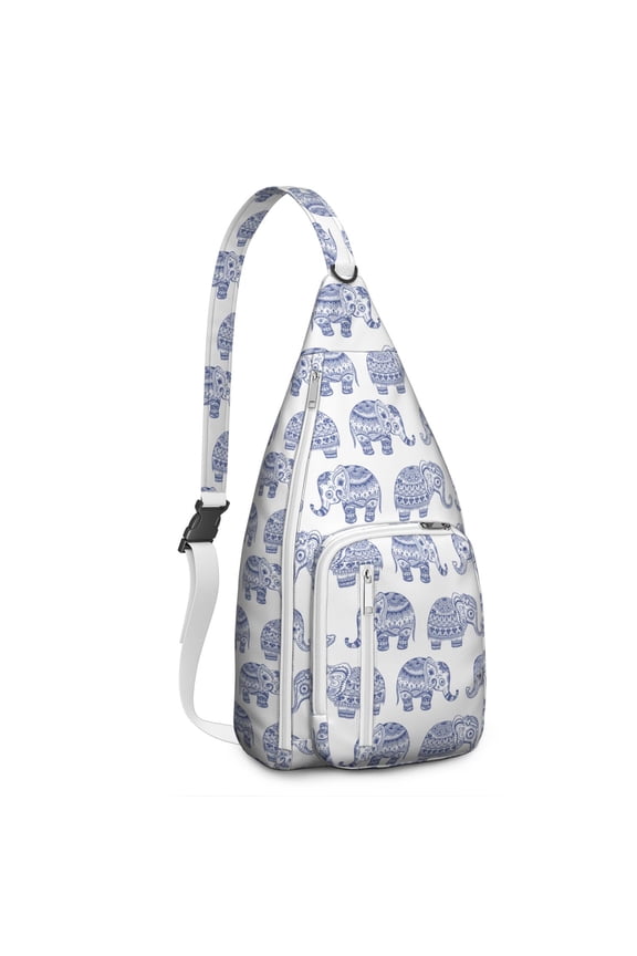 Ethnic Print Elephant Sling Backpack - Bohemian Tribal Pattern Shoulder Bag, Multi-Functional Pack with Adjustable Strap