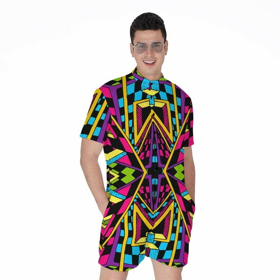 Ethnic Psychedelic Trippy Short Sleeve Men'S Rompers Casual Summer Jumpsuits Outfit