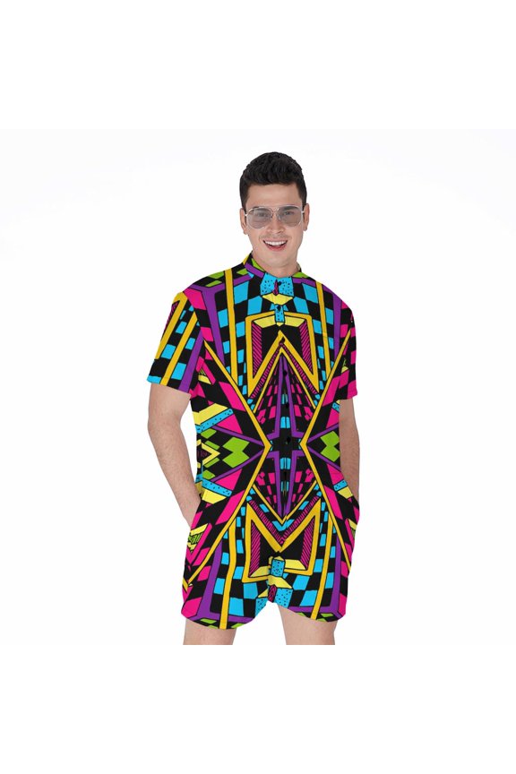Ethnic Psychedelic Trippy Short Sleeve Men'S Rompers Casual Summer Jumpsuits Outfit