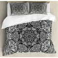 thumbnail image 1 of Ethnic Queen Size Duvet Cover Set, Mandala Inspired Ethnic Artwork Hand Drawn Ethnic Paisley Pattern Boho Native, Decorative 3 Piece Bedding Set with 2 Pillow Shams, Black and White, by Ambesonne, 1 of 3