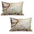 thumbnail image 1 of Ethnic Quilted Pillowcover Set of 2, Oriental Floral Leaf Pattern with Middle Eastern Design, Standard Queen Size Pillow Cover for Bedroom, 30" x 20", Grey Yellow Chocolate, by Ambesonne, 1 of 1