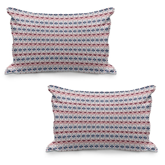 Ethnic Quilted Pillowcover Set of 2, Pattern with Triangles Rhombuses Squares Pastel Illustration, Standard Queen Size Pillow Cover for Bedroom, 30" x 20", Pale Pink Dark Blue, by Ambesonne