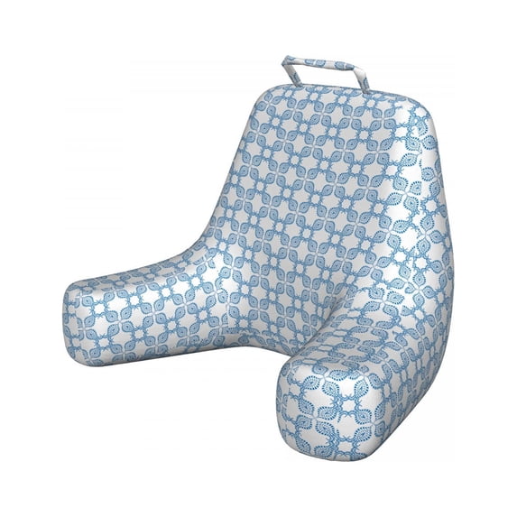 Ethnic Reading Pillow, Oriental Ornamental Curly Motifs Exotic Grid Repetition in Monochrome Style, Bedrest Cushion with Back Pocket and Washable Cover, 2 Sizes, by Ambesonne