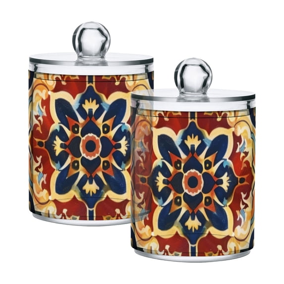 Ethnic Red Abstract Pattern Translucent Plastic Cans Storage Canisters with Lid Set of 2