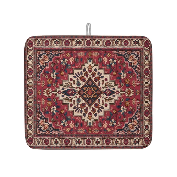 Ethnic Red Vintage Floral Pattern Dish Drying Mats for Kitchen Counter,Absorbent Microfiber Dish Drainer Rack Mat Boho Tribal Geometric Art Drying Pad for Sinks,Utensils,Countertops,16x18in