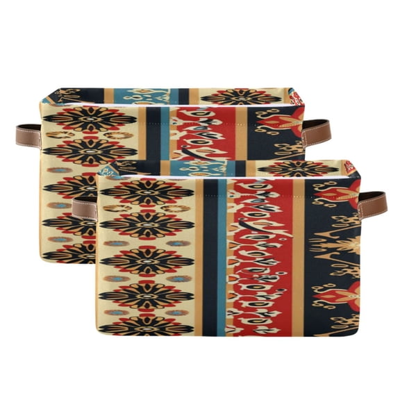 Ethnic Red and Black Stripes Square Storage Bins with Handles Collapsible Containing Box 2 Packs