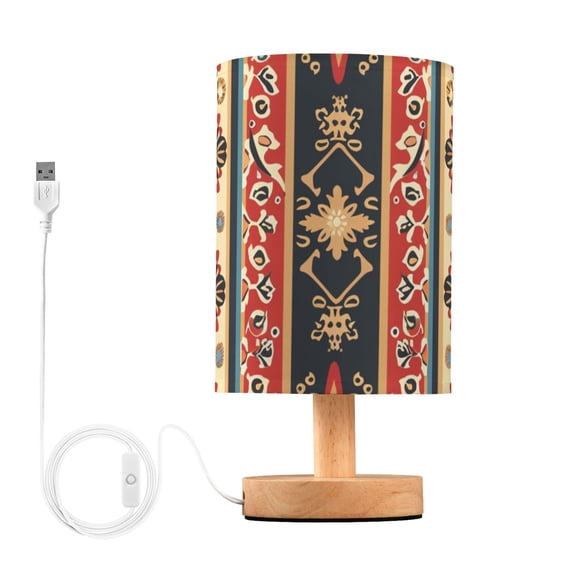 Ethnic Red and Black Stripes Table Lamp with USB Port LED Warm Light Lamp Night Light Home Decor