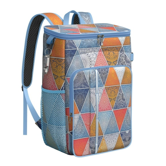 Ethnic Retro Cooler Backpack - Colorful Hippie Exotic Earthy Style Insulated Backpack Cooler, 20L High-Capacity Leak-Proof Lunch Backpack with Multiple Pockets for Camping, Travel & Work