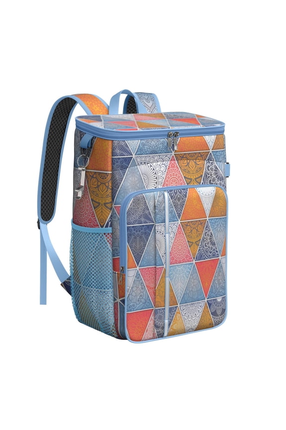 Ethnic Retro Cooler Backpack - Colorful Hippie Exotic Earthy Style Insulated Backpack Cooler, 20L High-Capacity Leak-Proof Lunch Backpack with Multiple Pockets for Camping, Travel & Work