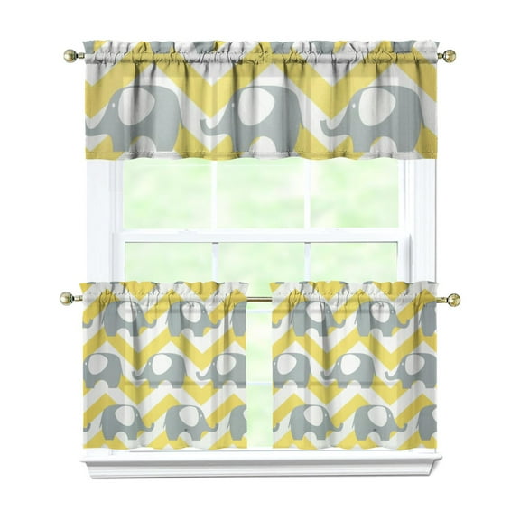 Ethnic Retro Kitchen Curtains 3 Pack - Elephant Mandala & Floral Print Tier Drapes with Valance, Rod Pocket Caf Curtains for Small Windows Farmhouse