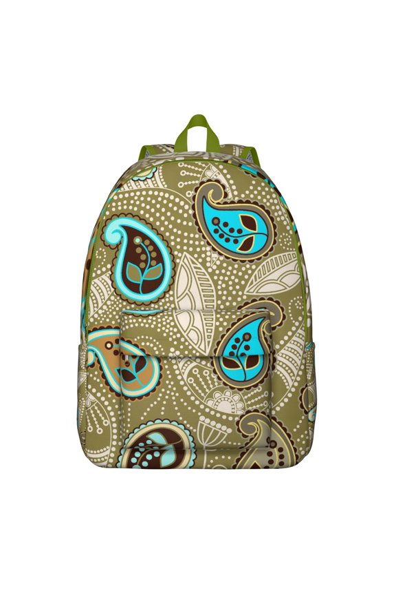 Ethnic Retro Paisley School Backpack, Boho Floral Mandala Canvas Bag with Classic Artistic Design