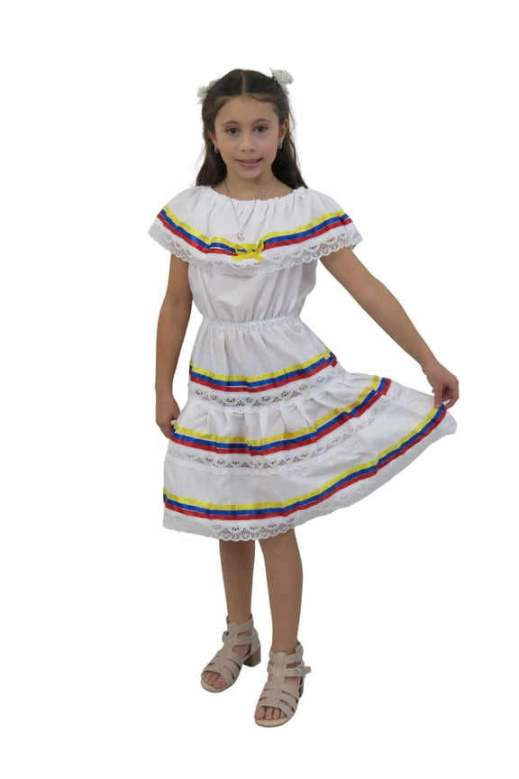 Ethnic Ribbons Dress Yellow, Blue, Red, Colombian Dress, Venezuelan Dress, Ecuadorian Dress