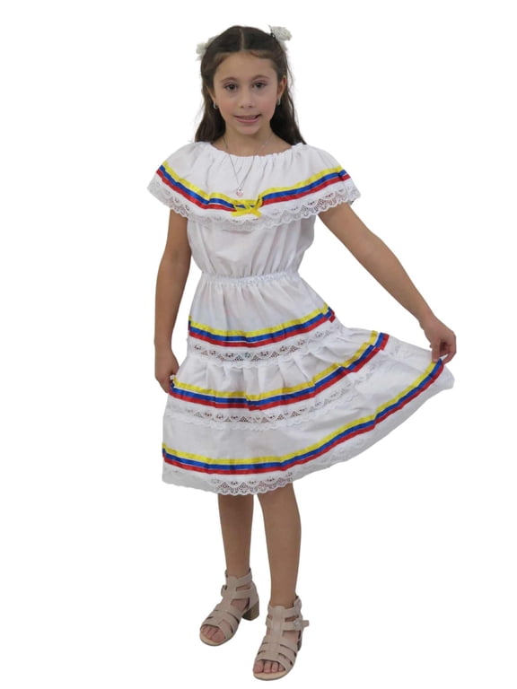 Ethnic Ribbons Dress Yellow, Blue, Red, Colombian Dress, Venezuelan Dress, Ecuadorian Dress