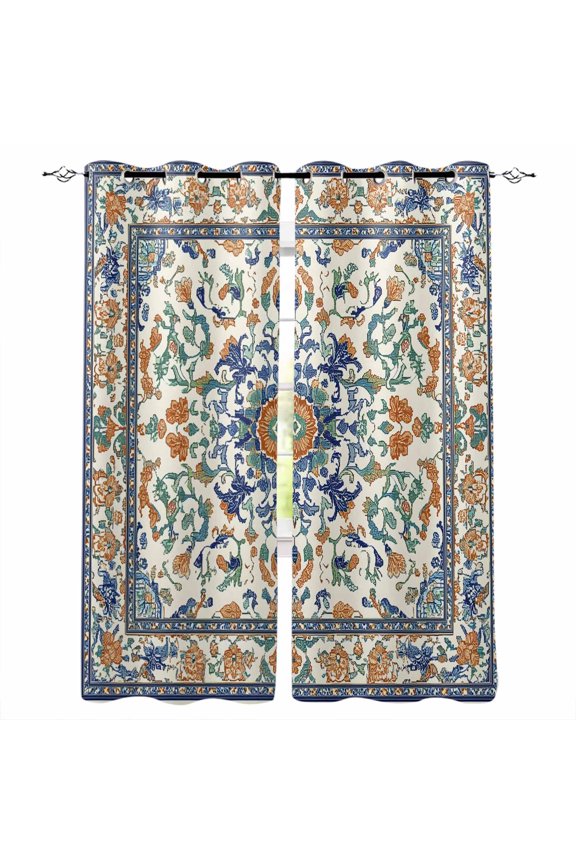 Ethnic Rustic Blackout Curtains 90 Inches Long,Thermal Insualted Grommet Curtains & Drapes,Boho Southwestern Heritage Orange Blue Green Room Darking Curtains for Living Room 2 Panels 52"W x90"L