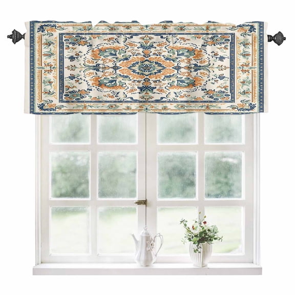 Ethnic Rustic Kitchen Valances for Windows 42x12 Inch Kitchen Curtains Valances Rod Pocket Boho Southwestern Heritage Orange Blue Bathroom Window Valances for Window Treatment Decor