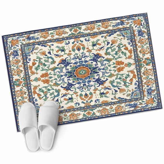 Ethnic Rustic Large Area Rugs for Bedroom Living Room, Soft Non Slip Carpet Bedside Rug, Boho Southwestern Heritage Orange Blue Green Rectangular Floor Cover Kitchen Accent Rug 2'x3' for Office