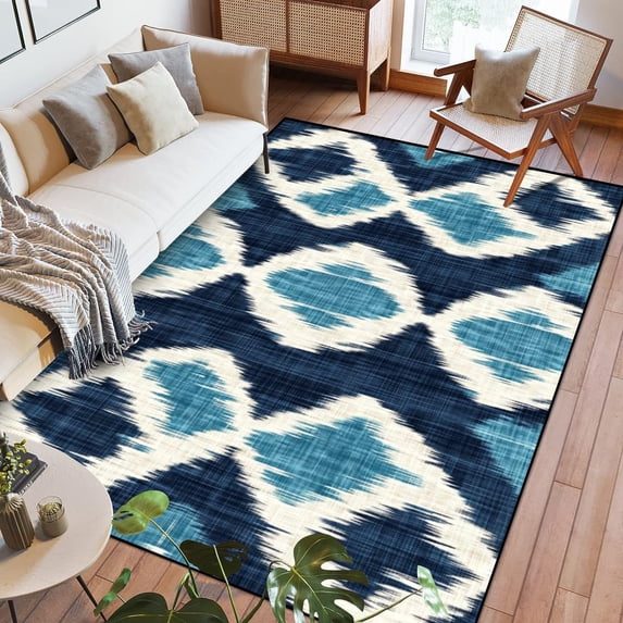 Ethnic Seamless Pattern Abstract Ogee Textured For Textile Carpet Washable Rugs For Bedroom Kitchen Living Room Non Slip Outdoor Carpets Soft Mats For Home Playroom Decor 3x5ft