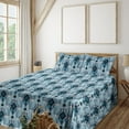thumbnail image 1 of Ambesonne Ethnic Fitted & Flat Sheet with Shams 4 Pcs Set, Oriental Rhombus Motifs Art, King, Seafoam Purpleblue, 1 of 5