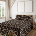 thumbnail image 1 of Ethnic Sheet Set, Egypt Concept Pattern of Folkloric Design Historical Traditional Art, Fitted & Flat Sheet with Pillowcase Bedding Accent 4 Pcs Set, King, Black Cinnamon and Blue, by Ambesonne, 1 of 1
