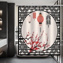 Ethnic Shower Curtain East Folk Art with Japanese Shower Curtain Sakura Cherry Blossom Trees Round Ornate Graphic Chinese Style Bathroom Decor Set with 12 Hooks 72x72 inches