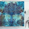 thumbnail image 1 of Ethnic Shower Curtain, Grunge Style Tree Pattern with Ethnic Mandala and Spiral Shapes Blurry Artwork, Fabric Bathroom Set with Hooks, 69W X 70L Inches, Turquoise Brown, by Ambesonne, 1 of 4