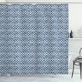 thumbnail image 1 of Ethnic Shower Curtain, Hand Drawn Style Indonesian Batik Pattern with Curves and Small Triangles, Fabric Bathroom Set with Hooks, 69W X 75L Inches Long, Navy Blue and Cream, by Ambesonne, 1 of 3