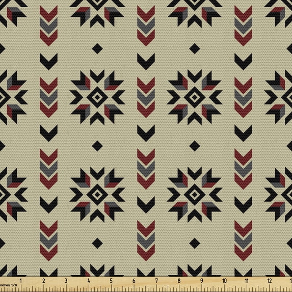 Ambesonne Ethnic Fabric by the Yard Upholstery, Chevron Design, 1 Yard, Brown Black and Maroon