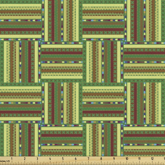 Ambesonne Ethnic Fabric by the Yard Upholstery, Stripe Motifs, 1 Yard, Multicolor