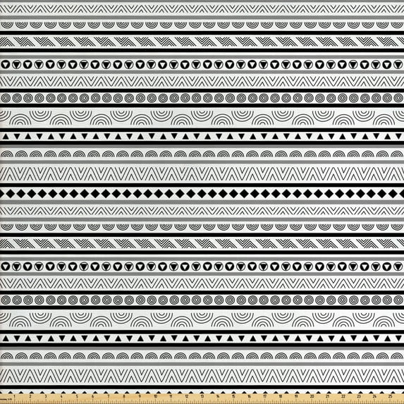 Ambesonne Ethnic Fabric by the Yard Upholstery, Rhombuses Bullseye Circle, 10 Yards, Pale Grey White