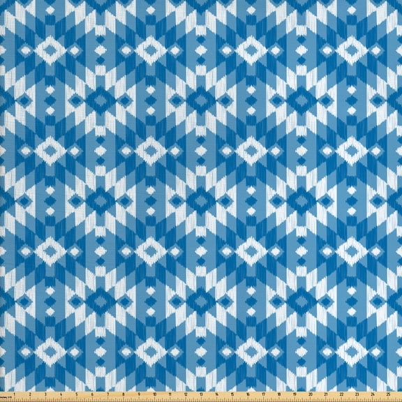 Ambesonne Ethnic Fabric by the Yard Upholstery, Mexican Cultural Scribble, 5 Yards, Blue Slate Blue